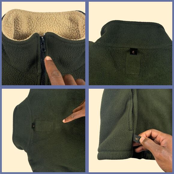 1990s L Browning fleece zip up, vintage green zip up mens outdoors jacket - Picture 5 of 8